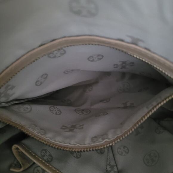 Tory Burch Geniue Leather Tan Beige Foldover Flap Shoulder Bag Purse Medium Fair - Picture 5 of 11